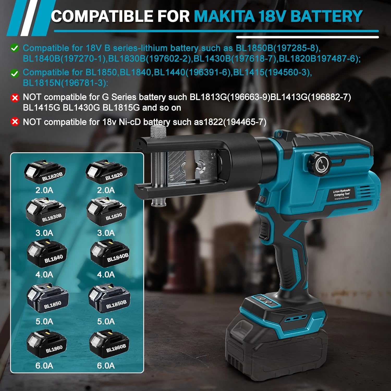 Hydraulic Crimping Tool Compatible with Makita 18V Battery (No Battery), Electric Cable Lug Crimping Tool, 12 AWG to 2/0 AWG Wire Terminals Crimper with 8 Dies, for Cu Al Terminal (6 AWG~600 MCM)