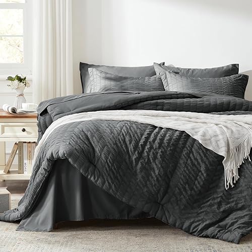 Miniatura 2 de Zzlpp - Juego de edredón tamaño queen, gris oscuro, de sirsaca, 7 piezas, para todas las estaciones, incluye 1 edredón, 2 fundas de almohada, 2