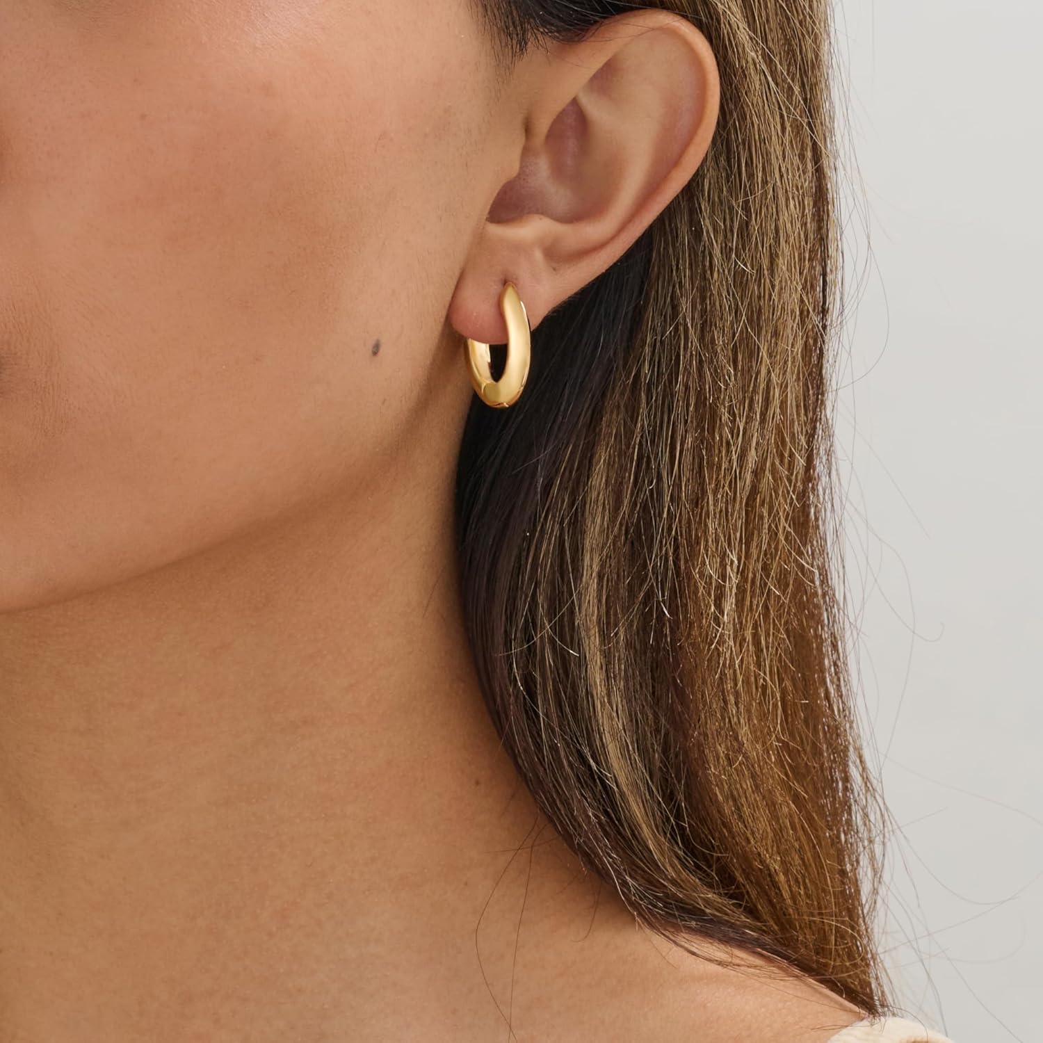 Hoop Earrings for Women 14K Gold Plated Chunky Thick Huggie Hoops Small Hypoallergenic Earrings Trendy Jewelry Gifts - Image 4