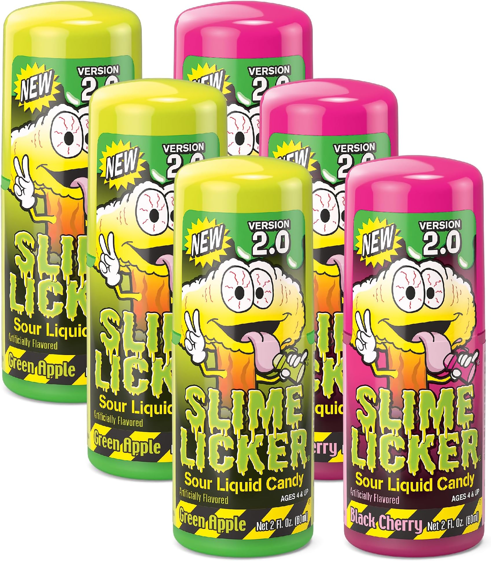 TOXIC WASTE - Slime Licker 2.0 - Sour Liquid Candy - Flavors: 3 Green Apple and 3 Black Cherry - 6 Pack
