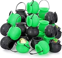 Vista 1 de Yunsailing 30 Pcs St. Patrick's Day Plastic Cauldron, Mini Black Witch Cauldron with Handle, Black Green Candy Coins Bucket for Wizard Party