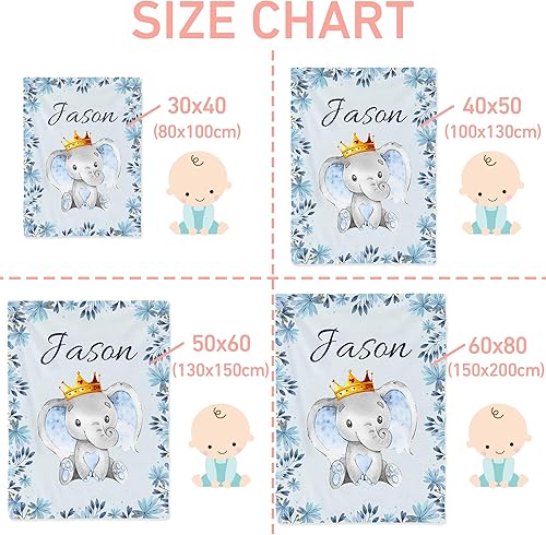 Miniatura 6 de Mantas de bebé personalizadas para niñas y niños con elefante, mantas de cama con nombre para bebés y niños, forro polar de felpa súper suave