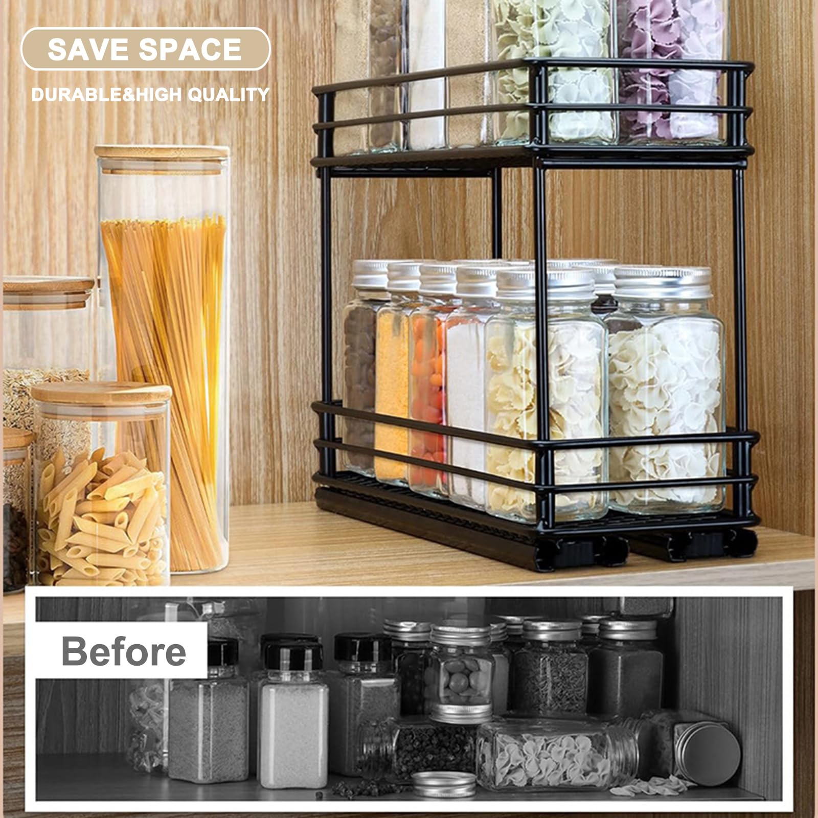 Estante de almacenamiento para debajo del fregadero, estante de almacenamiento de cocina, estante de especias extraíble, estante de almacenamiento de gabinete, adecuado para cocina, baño, sala