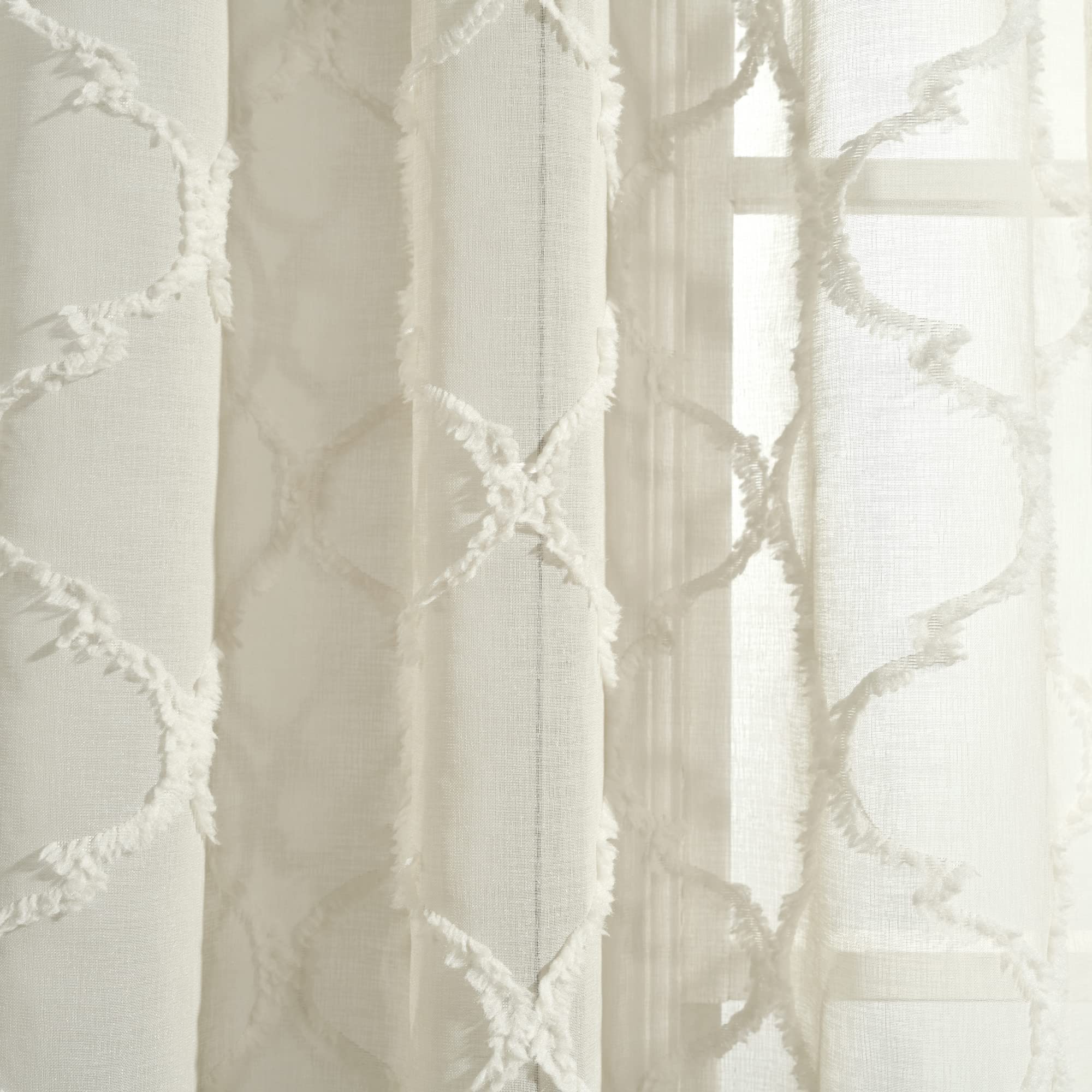 Lush Decor Avon Paire de Rideaux Transparents à œillets en Treillis Neutre, 213,4 cm de Long x 96,5 cm de Large