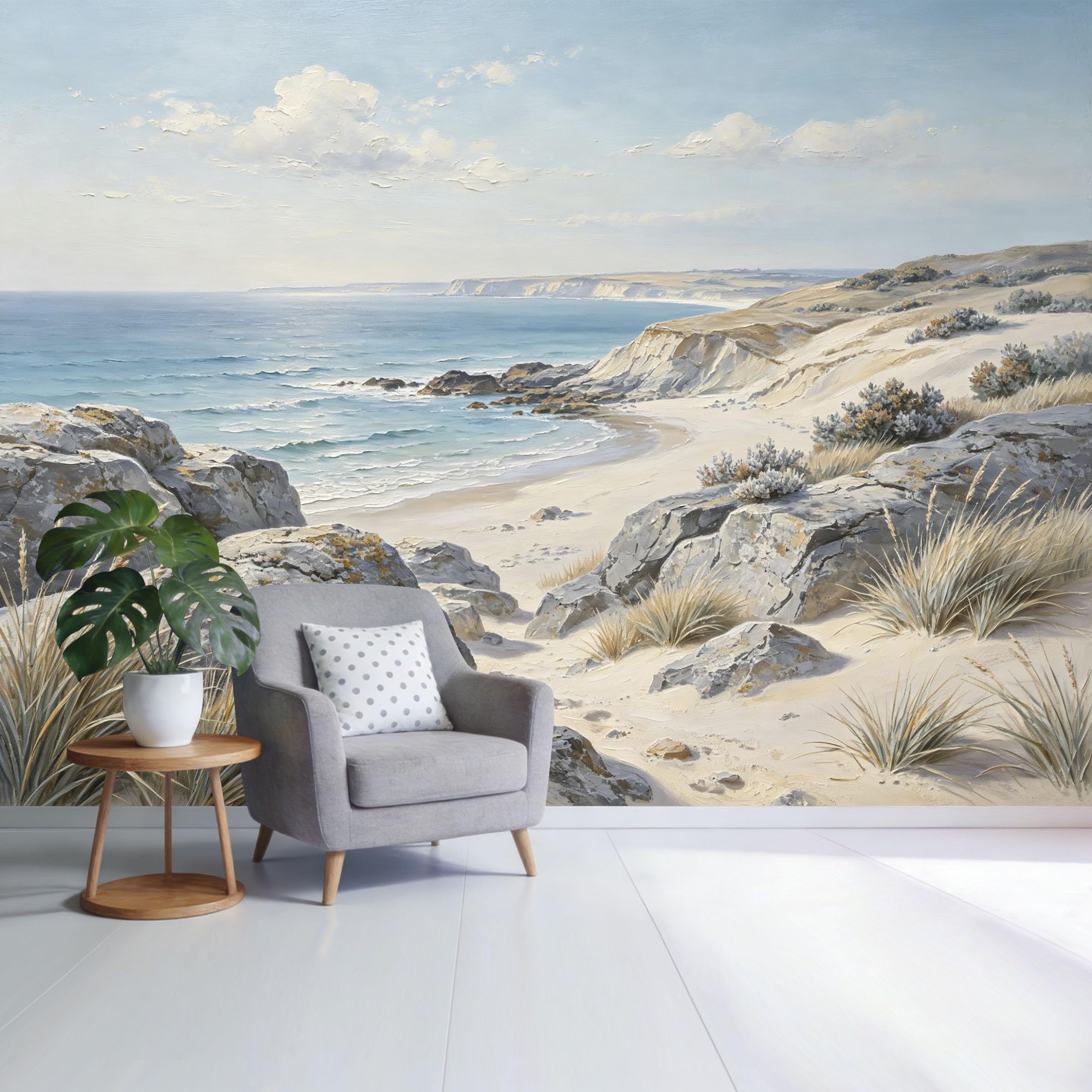 Custom Size Wall Mural Coastal Ocean Beach Landscape Rocky Shore Sand Dunes Seaside View SelfAdhesive Wall Fabric Removable Wallpaper for Home Office Decor