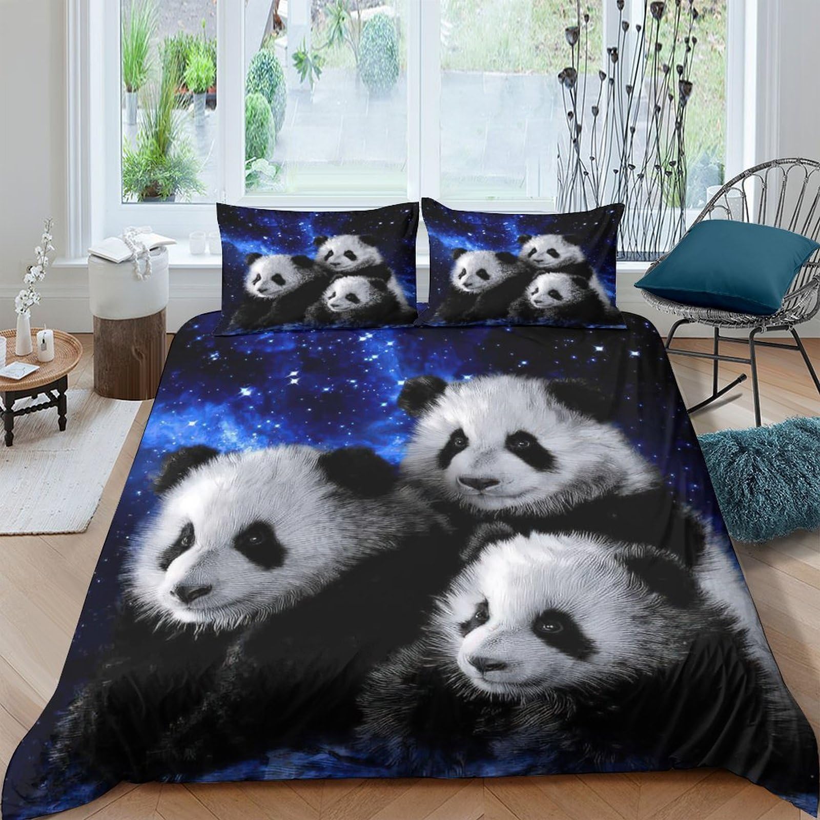 Ctjqhvkz Style-8 3D Printed Panda Forest Fitted Sheet Microfiber Soft Breathable Night Sky Bed Cover For Bedroom Dorm Decor Single（135X200cm）