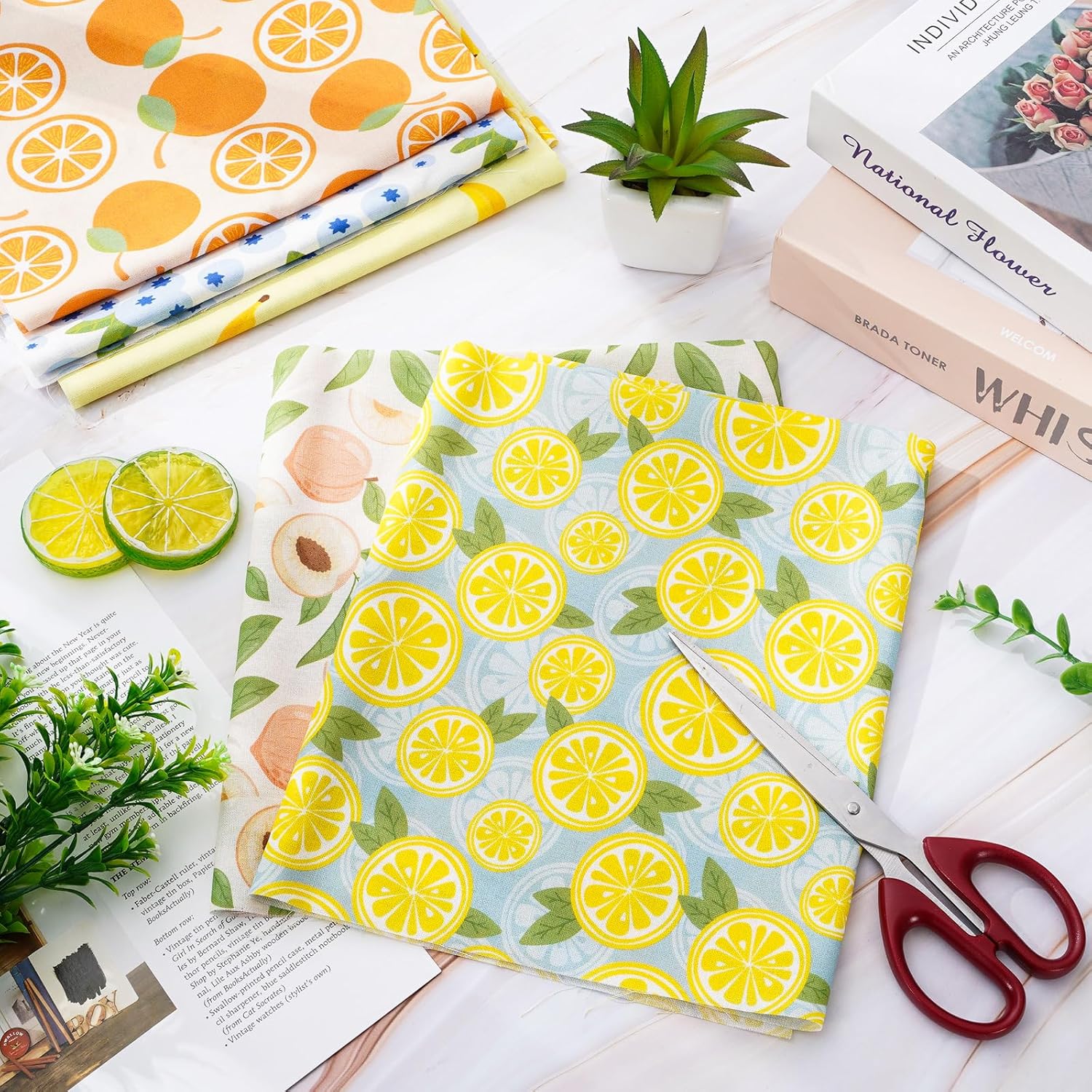 JarThenaAMCS 12 Pcs Fruit Cotton Fabric Bundles Colorful Fruit Theme Fat Quarter Summer Quilting Patchwork for DIY Handmade Sewing Crafting, 18 x 22 Inch
