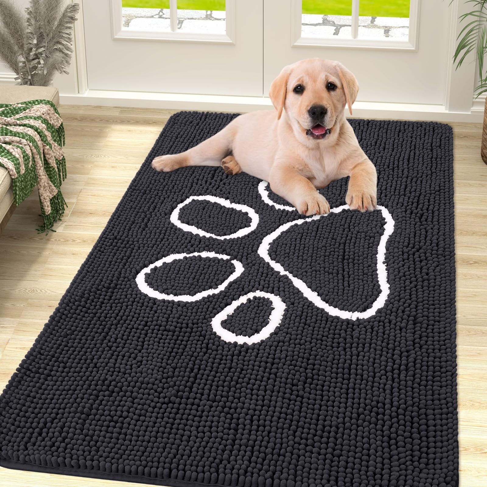 Homaxy Dog Door Mats Indoor, Super Absorbent Non Slip Doormats, Soft Chenille Floor Mat