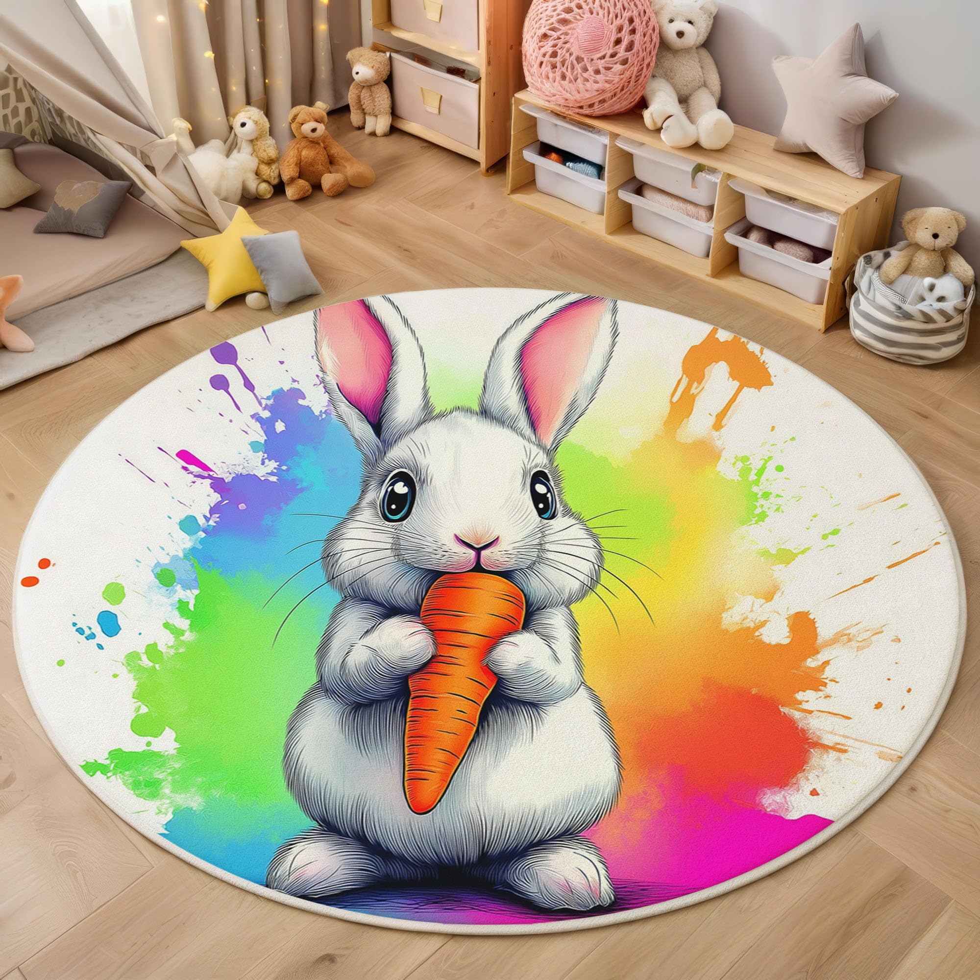 Tapis de jeu rond antidérapant 160cm lavable pour salle de jeux enfant vert