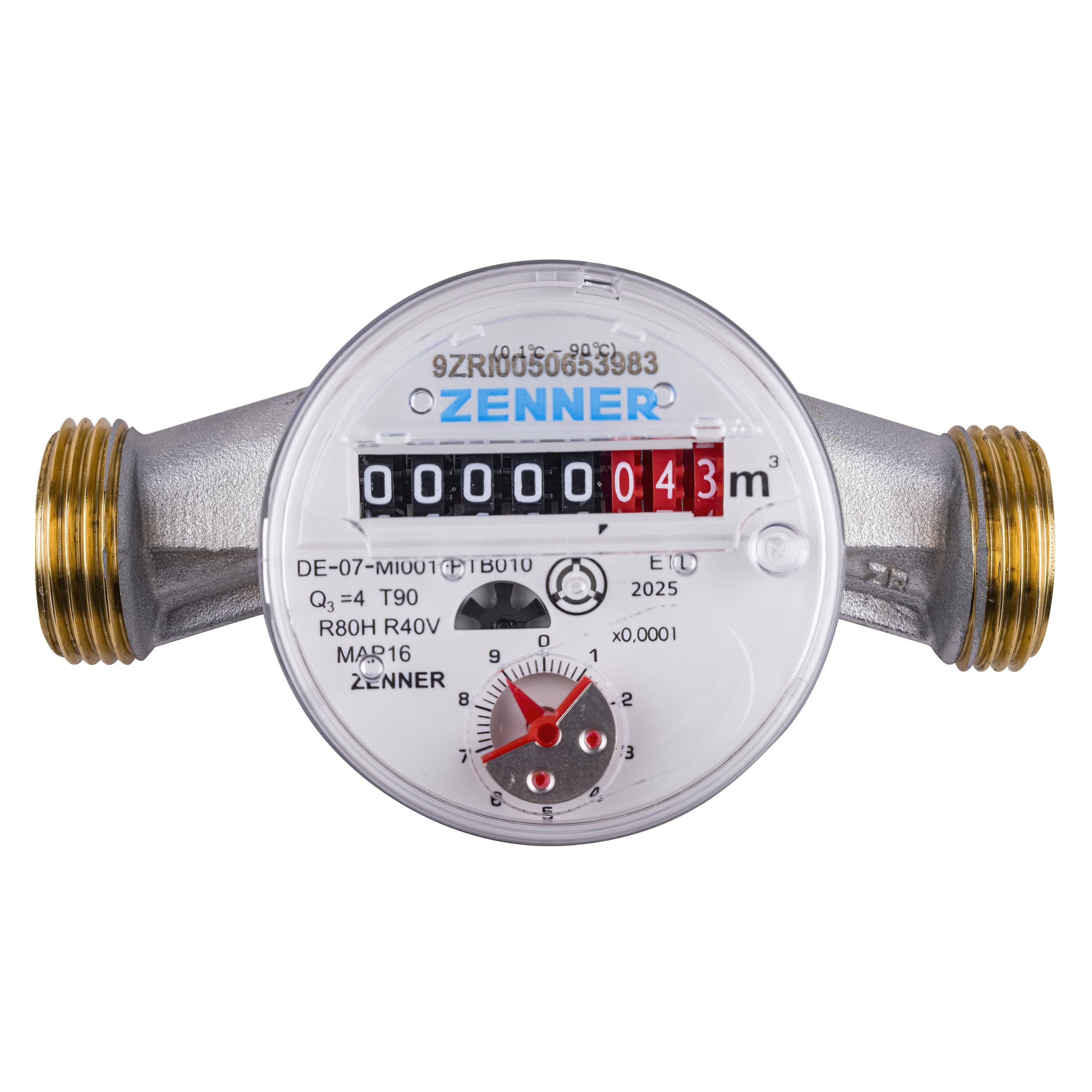 Contatore acqua Zenner Q3 = 2,5 freddo + acqua calda, BL 130 mm 1 pollice connettore/taratura 2025