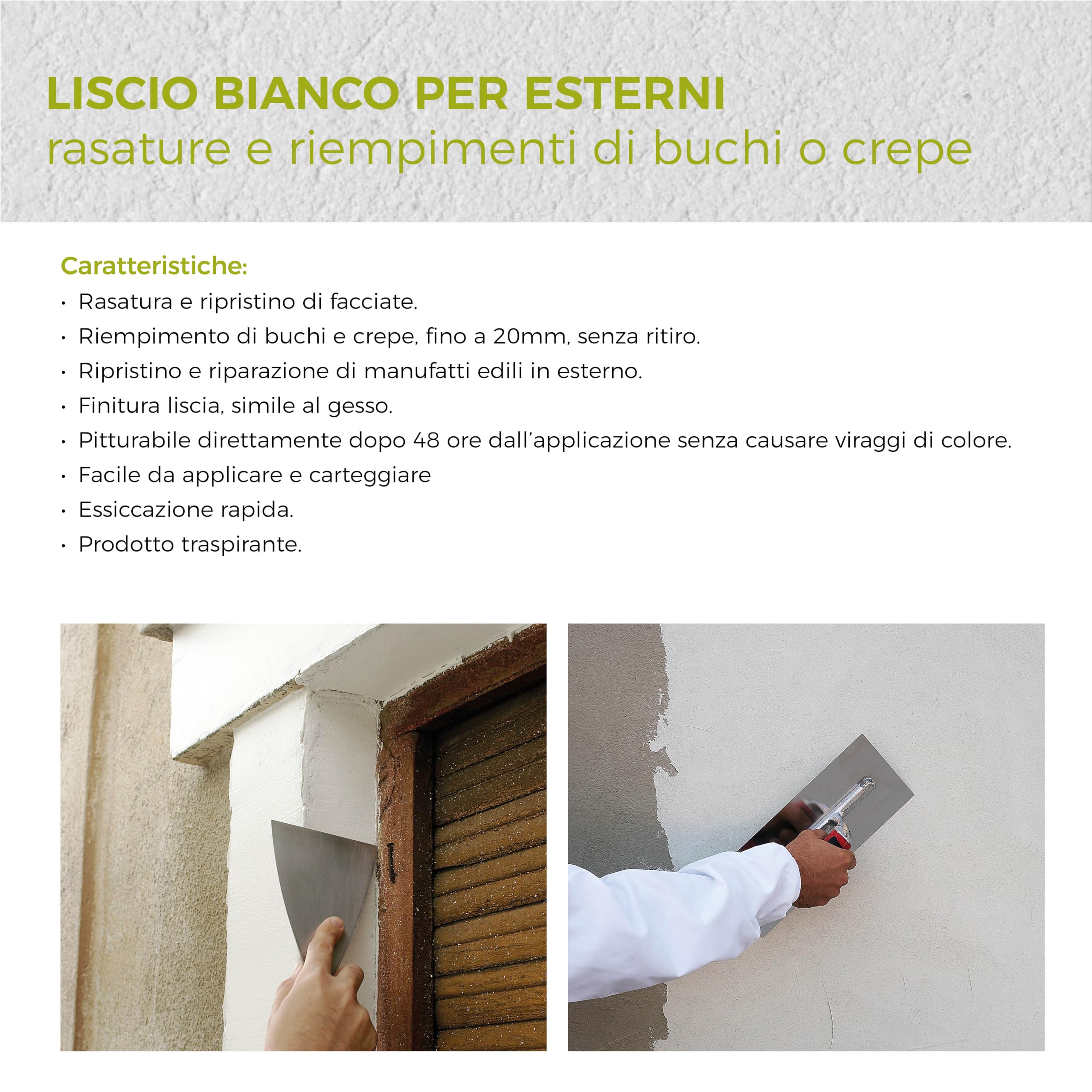 Stucco per Esterni finitura liscia – Aguaplast SR5 per Rasature e Riempimenti di Crepe e Buchi – Stucco in Polvere Verniciabile per Facciate, Muri e Intonaco – Alta Resistenza - formato 1,5kg