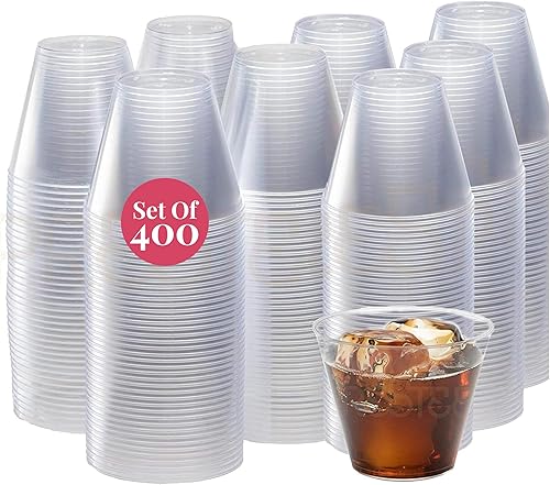 Prestee 400 vasos desechables de plástico transparente para fiestas, 9 onzas, vasos de plástico transparente para bebidas frías, cócteles, batidos y