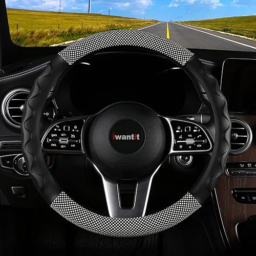 Miniatura 2 de Iwantit Fundas de gel para volante, de piel con lunares y anillo interior antideslizante, ajuste universal de 14.5-15 pulgadas para automóviles,