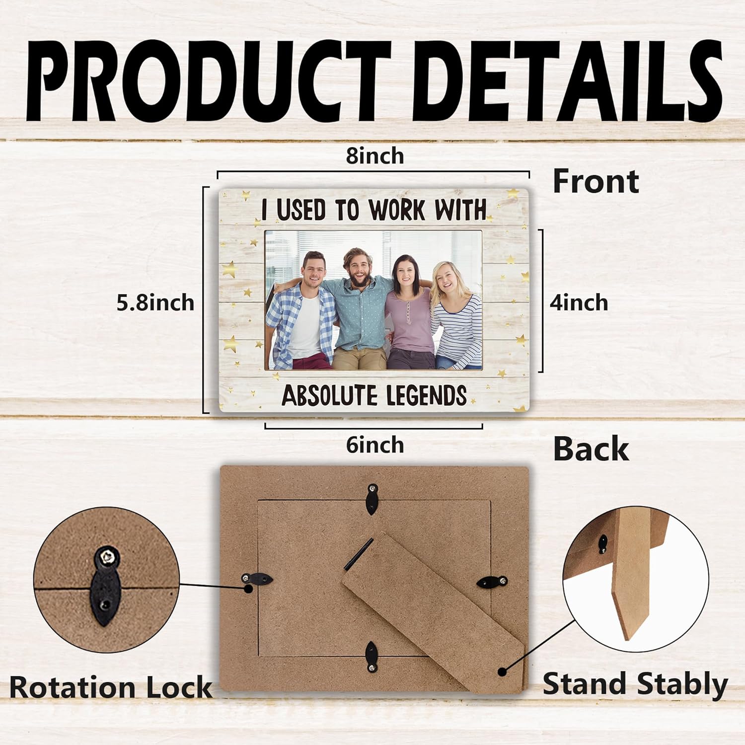 Retirement Picture Frame, Farewell Retirement Gifts for Coworkers Colleagues, Team Photo Frame 4x6, I Used to Work with Absolute Legends Wooden Photo Picture Frames for Desk Tabletop Decor - Image 7