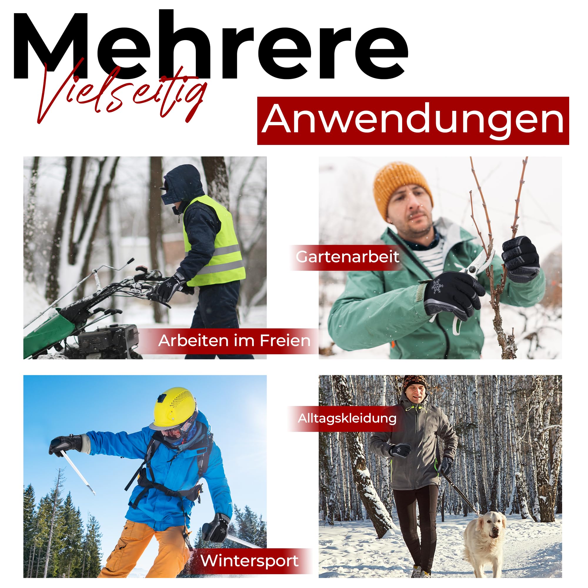 HANDLANDY Gants de ski imperméables pour femme, gants de travail d'hiver chauds pour écran tactile, gants de neige thermiques à isolation Thinsulate 3M