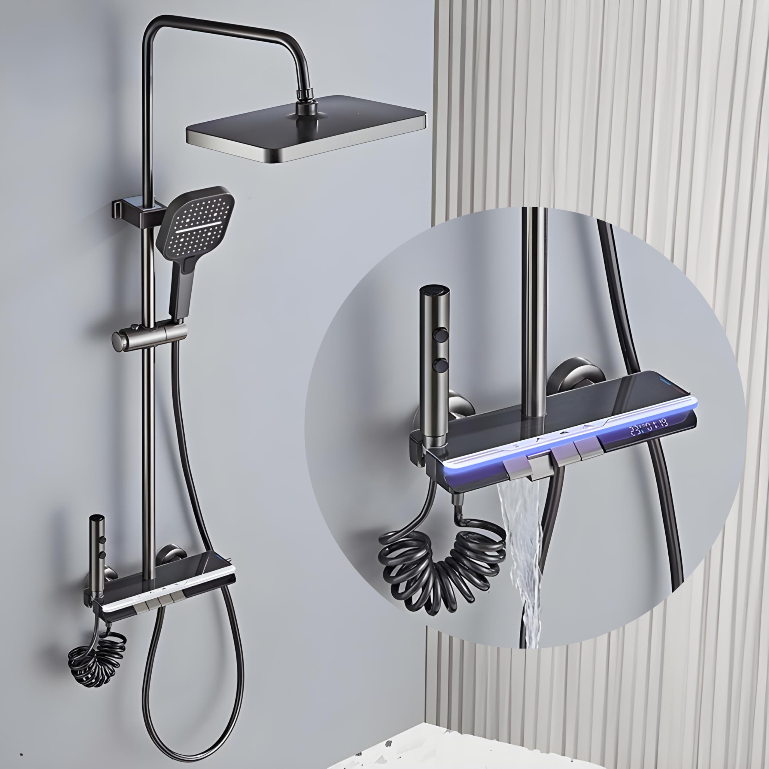 InArt Solid Brass Circular Shower Panel Set, 4 Functions, Digital Temperature Display, Thermostatic, Hand Shower, Overhead Shower, Spout, Health Faucet, Black (B0D9875KKV) Amazon Price History, Amazon Price Tracker