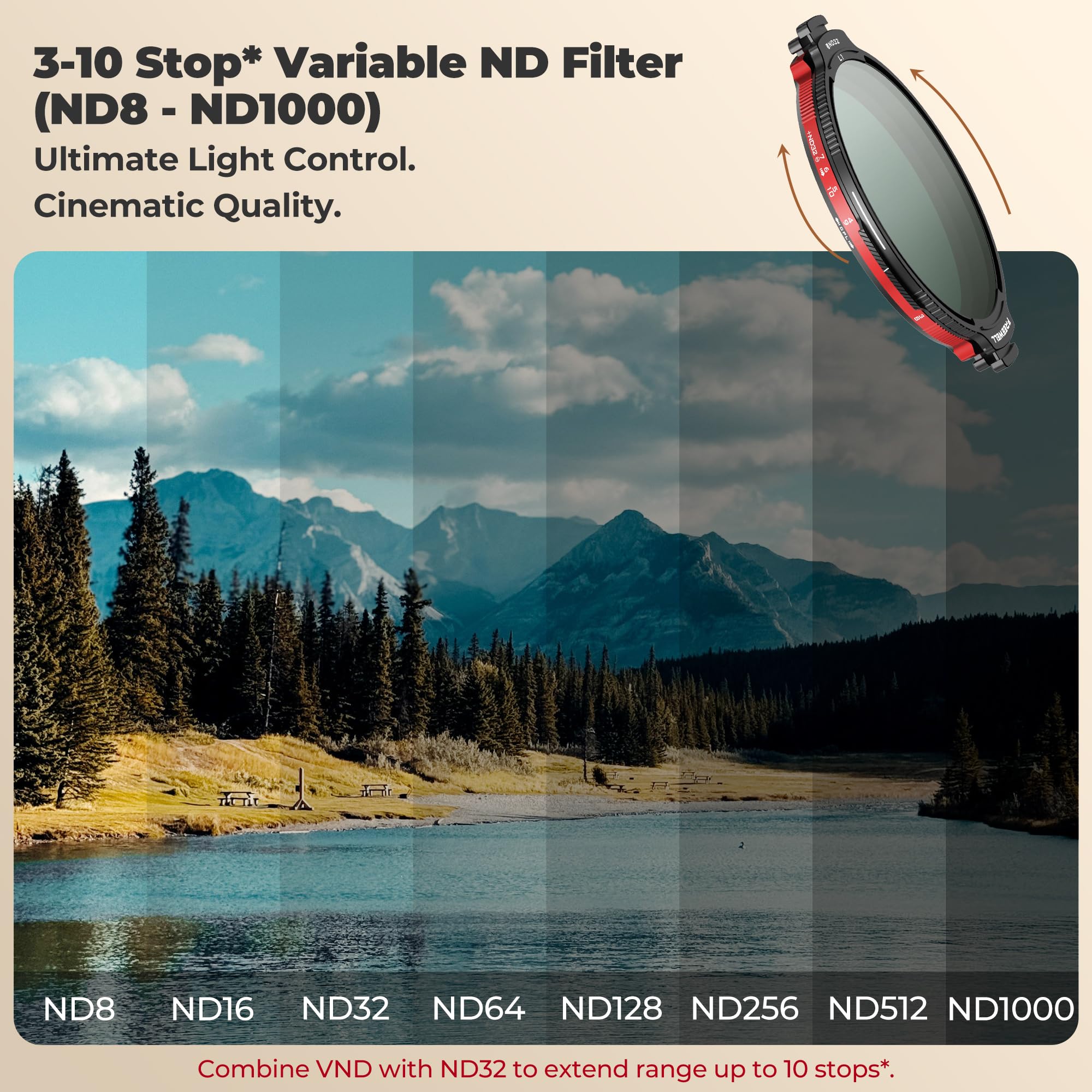 Freewell Kit de Filtre VND/CPL à Verrouillage réel L1 de 82 mm – Hybride VND/CPL 3 à 10 arrêts avec ND32, Optique True Color, Design à l'épreuve du Temps pour Les cinéastes Professionnels