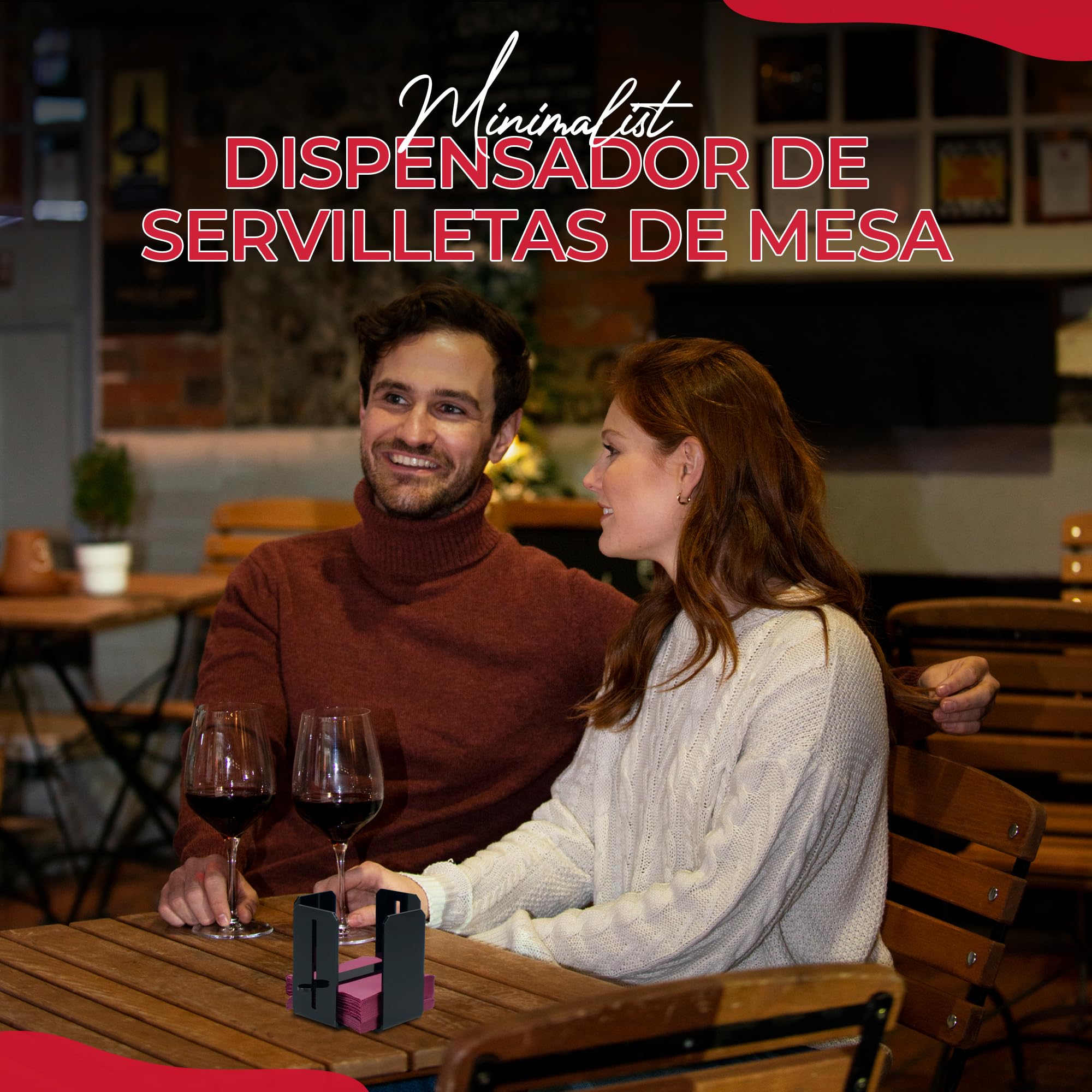 Pack de 5 Servilletero de Mesa de Metacrilato Negro | Porta Servilletas 11,5x11,5 cm | Servilleteros Individuales Ideales para Hostelería y Bar (5, Negro con Tope)