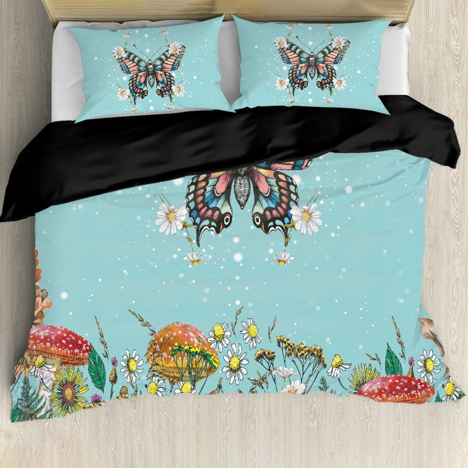 FUSURIRE Comforter Covers Set Twin Size,Butterfly Mushroom Floral Bedding Set Rustic Farmhouse Comforter Protectors for Kids Girls Teens Women, Washble Quilt Duvet Cover Sets with 2 Pillow Case