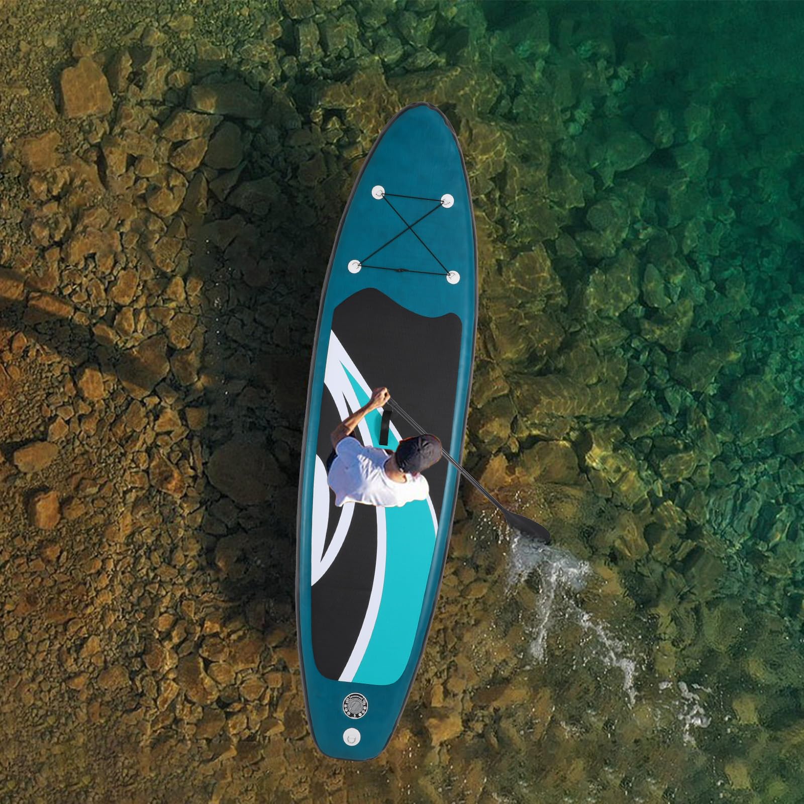 Juego de tabla inflable de hasta 150 kg, equipamiento deportivo para deportes acuáticos | Stand Up Paddling Board, Green Surfboard-Set Stabil Leicht VollSet Tragetasche Paddling Finnen Luftpumpe Leash Repair Kit