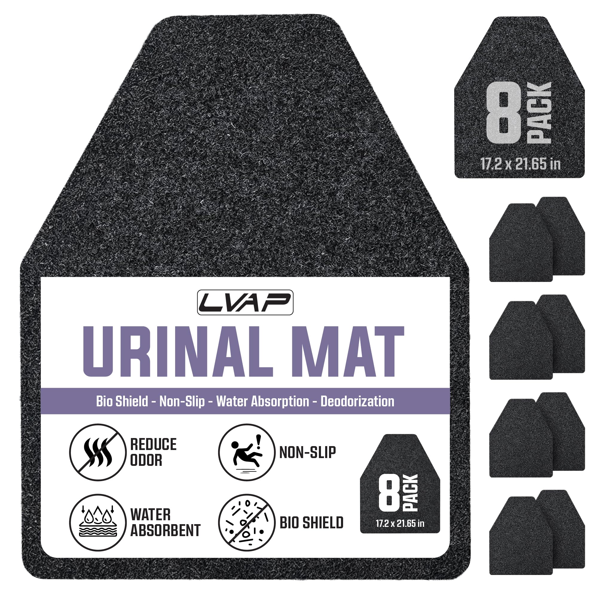 LVAP Urinalmatten für Herren, Badezimmer, kommerzielle Urinalmatten, Einweg, Schwarz, Geruchskontrolle, Urinal-Pads für professionelle Toilette, Hygiene, 8 Stück