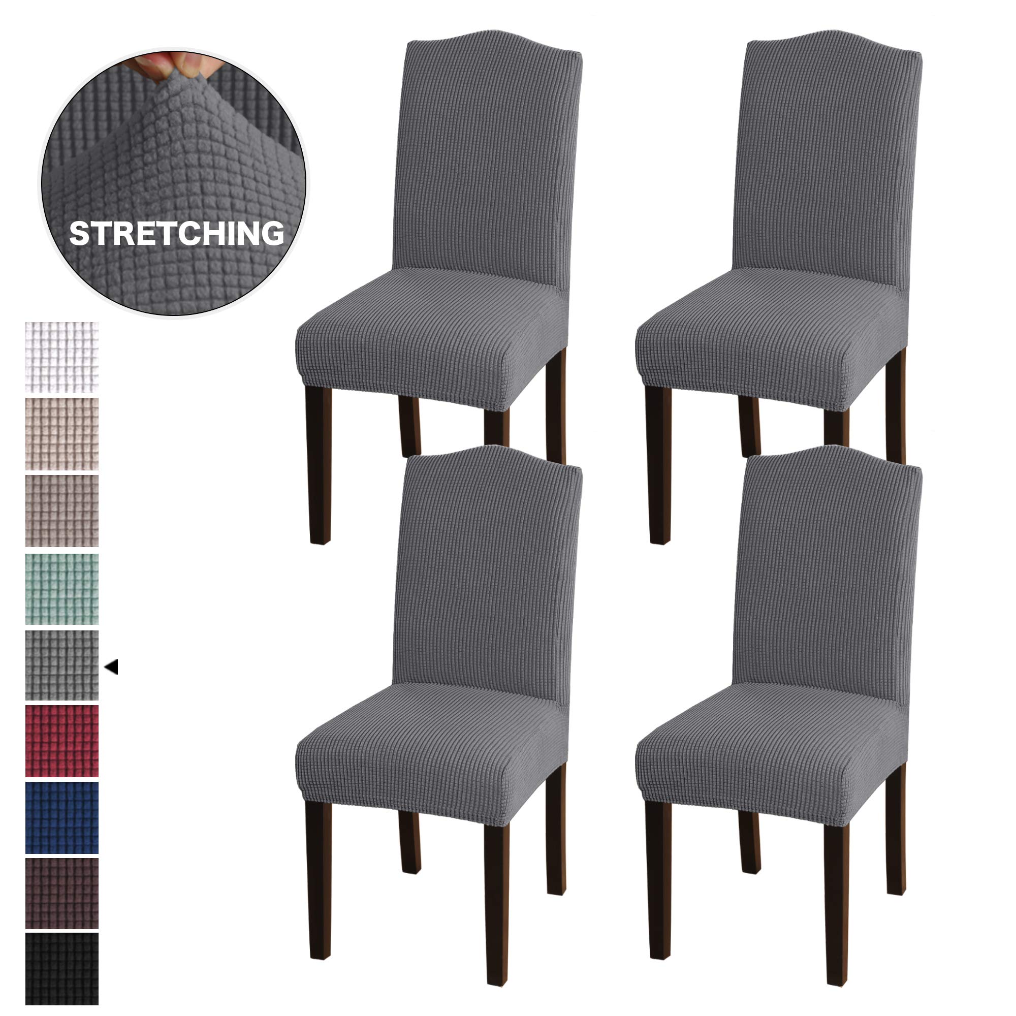BellaHills Stretch Dining Chair Covers Chair Covers for Dining Room Set of 4 Parson Chair Covers Slipcovers Chair Protectors Covers Dining, Textured Checked Jacquard Fabric (4, Grey)