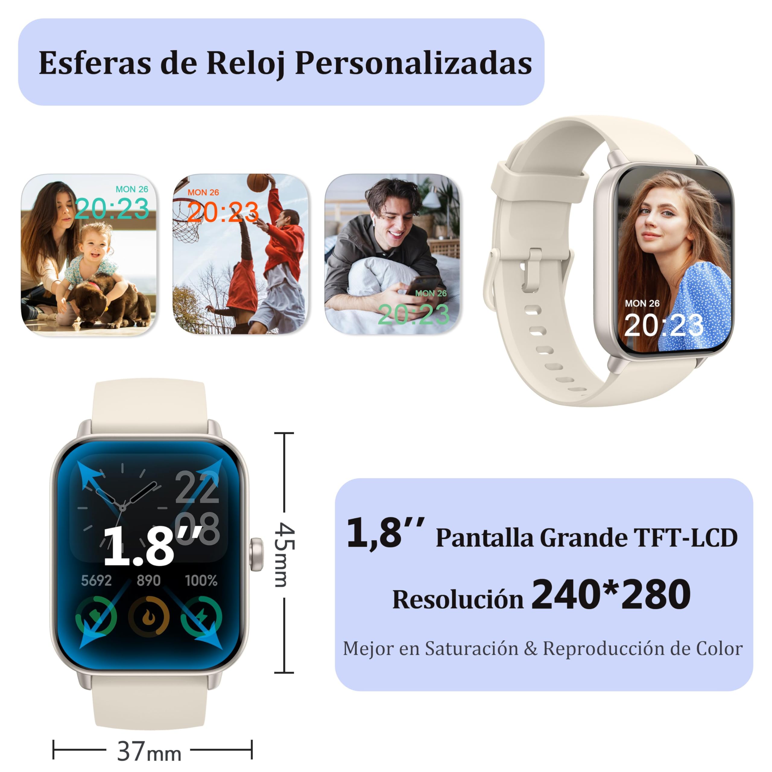 KALINCO Reloj Inteligente Mujer Hombre con Alexa, Smartwatch Llamadas y Whatsapp/Estrés/Ritmo Cardíaco/Oxígeno Sanguíneo/100 Deportes/Sueño, 5ATM Impermeable Regalo iOS Android