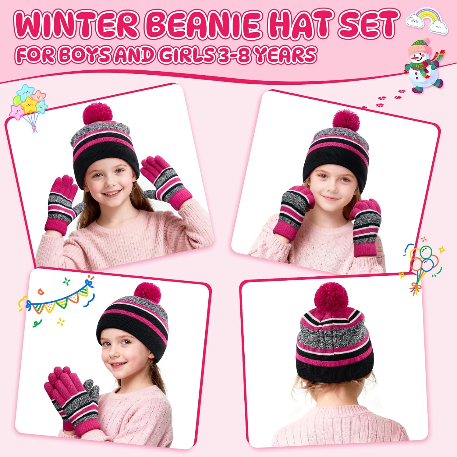 OZERO 2&3Pcs Kids Winter Knit Hat Gloves Scarf Set Warm Fleece Lining Thermal Beanie for 3-8 Year Boys and Girls - Image 5