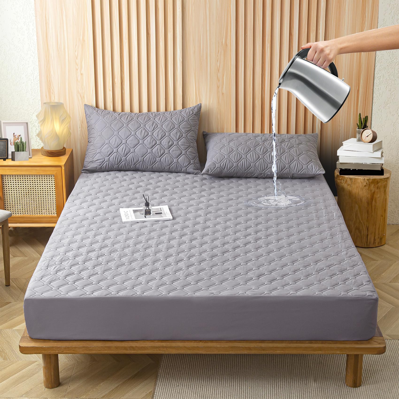 ボックスシーツ 介護用防水シーツ 防ダニ シングルベッド マットレス付き 厚さ5 cm~28 cmのマットレスに適しています 抗菌防臭 通気性 無地 耐久性が高い 敷 パット ベッドカバー 四季適用(シングル·100X200*30cm グレー)