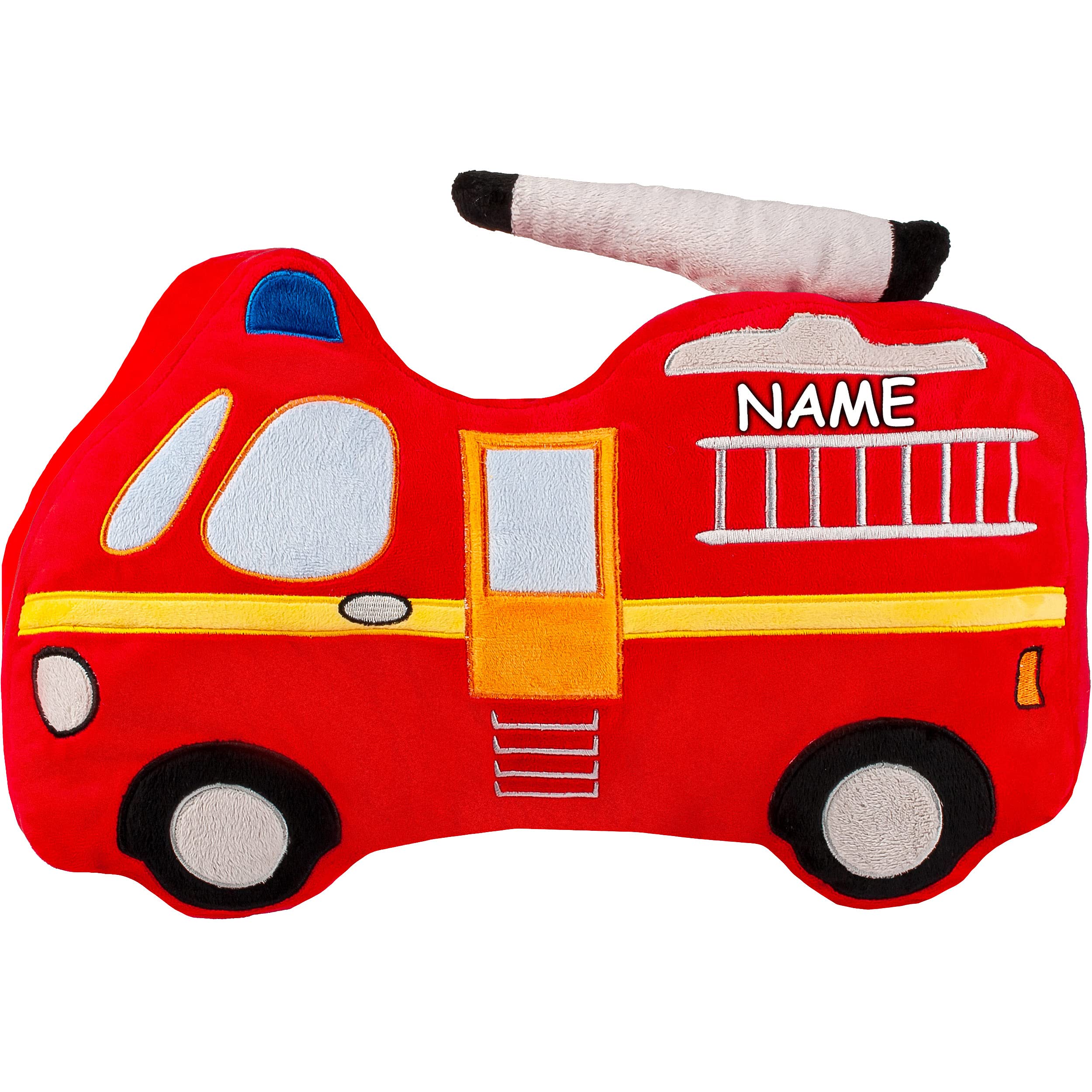 alles-meine.de GmbH Plüsch - Kissen/Schmusekissen/Sitzkissen Design wählbar Auto Feuerwehr - inkl. Name - Kuschelkissen - 40 cm x 29 cm - Figur Form - groß - sehr weich -..