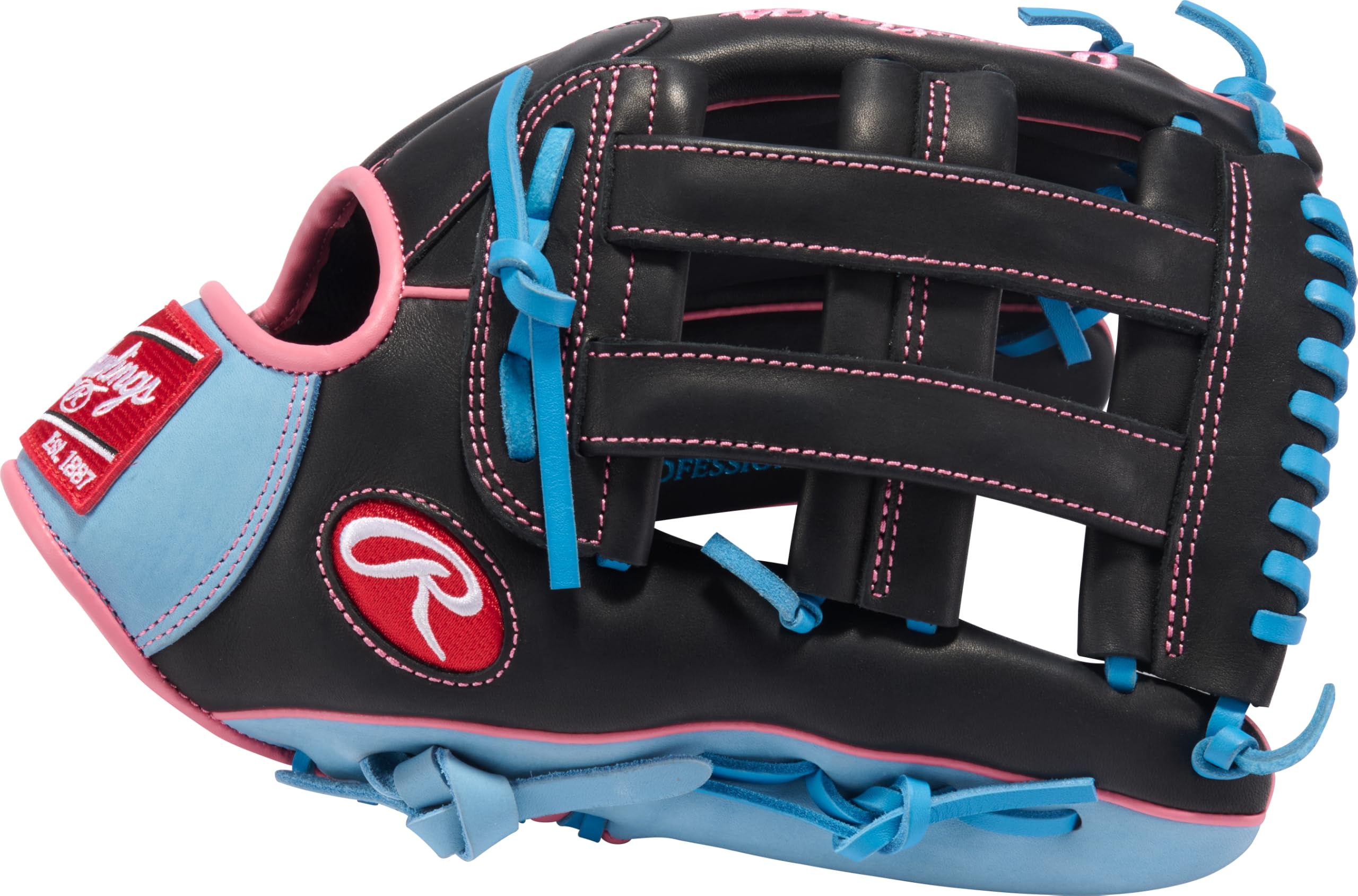 Rawlings | R9 Series Baseball Glove | 12.75" | Right Hand Throw | Black/Columbia Blue/Pink