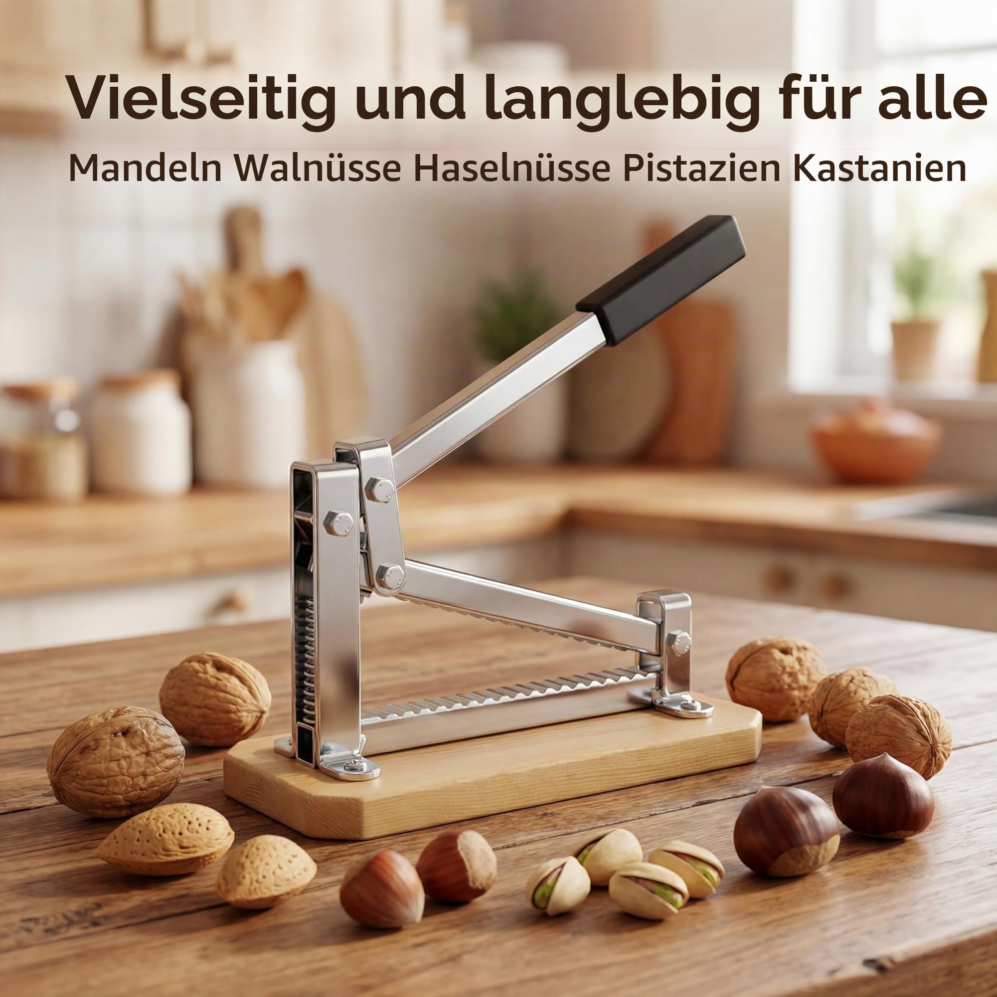 pelamatic - Nussknacker RAM-002 | Einstellbar für Mandeln & Walnüsse | Kompakt & Dekorativ | Stabil aus Eisen & Holz | Vielseitiger Küchenhelfer, Metal, Eisen Holz