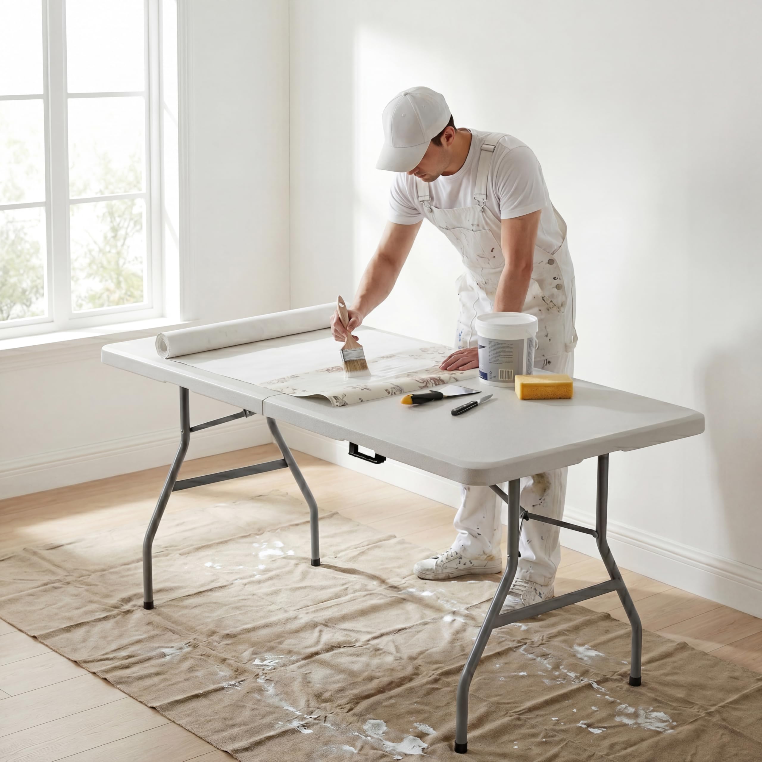 Home Vida Mesa Plegable de Picnic de Caballete Resistente, Color Plata, 5 pies