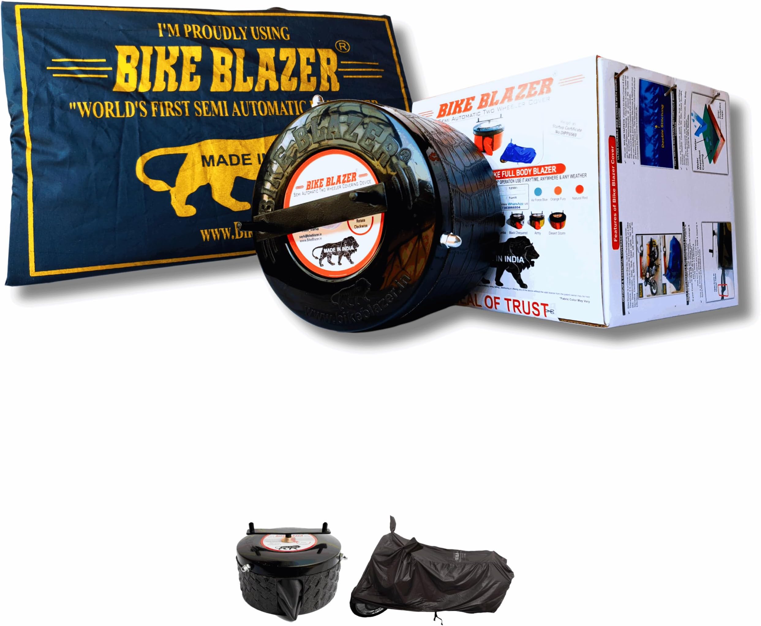 BIKEBLAZER Semi-Automatic Full Body Bike Cover | Compatible for All Royal Enfield Motorcycles | Heavy Duty Device | Water Resistant | UV Safe | 100% Dust Proof | Anti-Theft & Scratch Proof Cover BMK