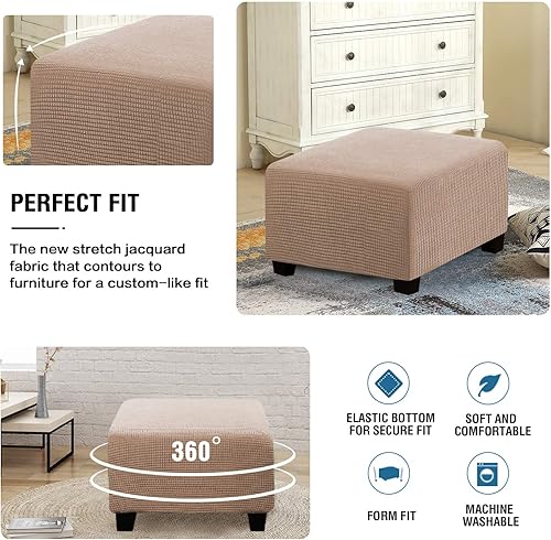 Vista 150 de H.VERSAILTEX Funda otomana elástica, funda otomana redonda, cubierta de almacenamiento otomana, funda protectora de muebles para reposapiés, ajuste
