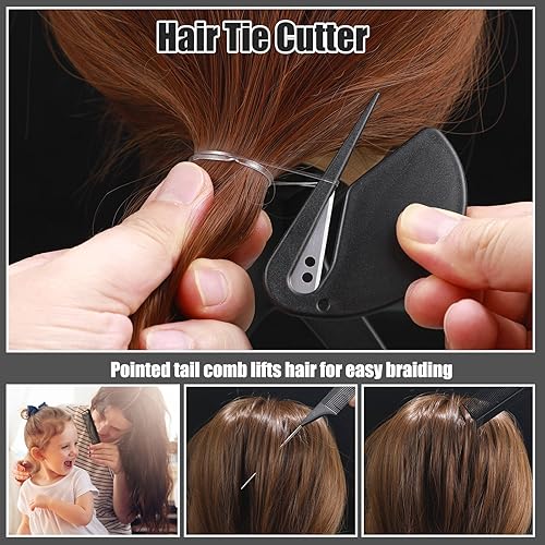 Miniatura 5 de Juego de 2200 bandas elásticas para el cabello con juego de herramientas de peinado, mini bandas transparentes y lazos elásticos negros para el