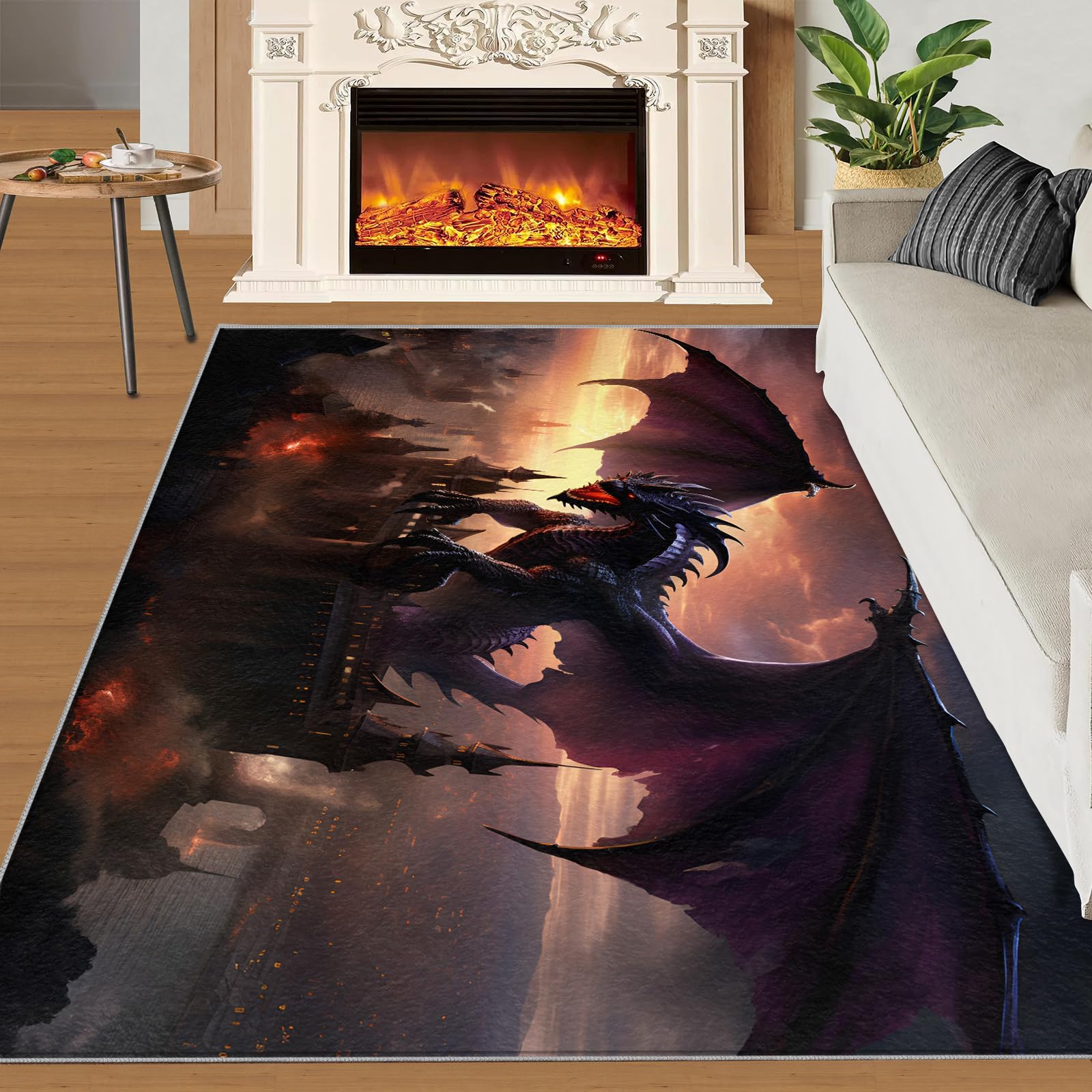 SANSJI Animal Dragon Area Rug 160x230 cm - Non Slip Washable Fantasy Dragon Rugs for Living Room, Magic Animal Design Indoor Carpet for Kids, Soft & Resistant Floor Decor