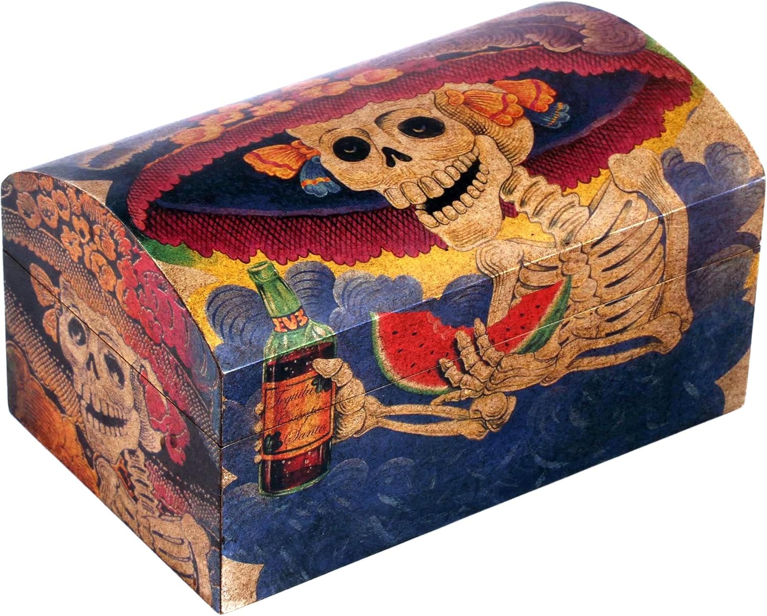 NOVICA Skeleton Dia De Los Muertos Day of The Dead Pinewood Decoupage Chest, 'Catrina My Love'