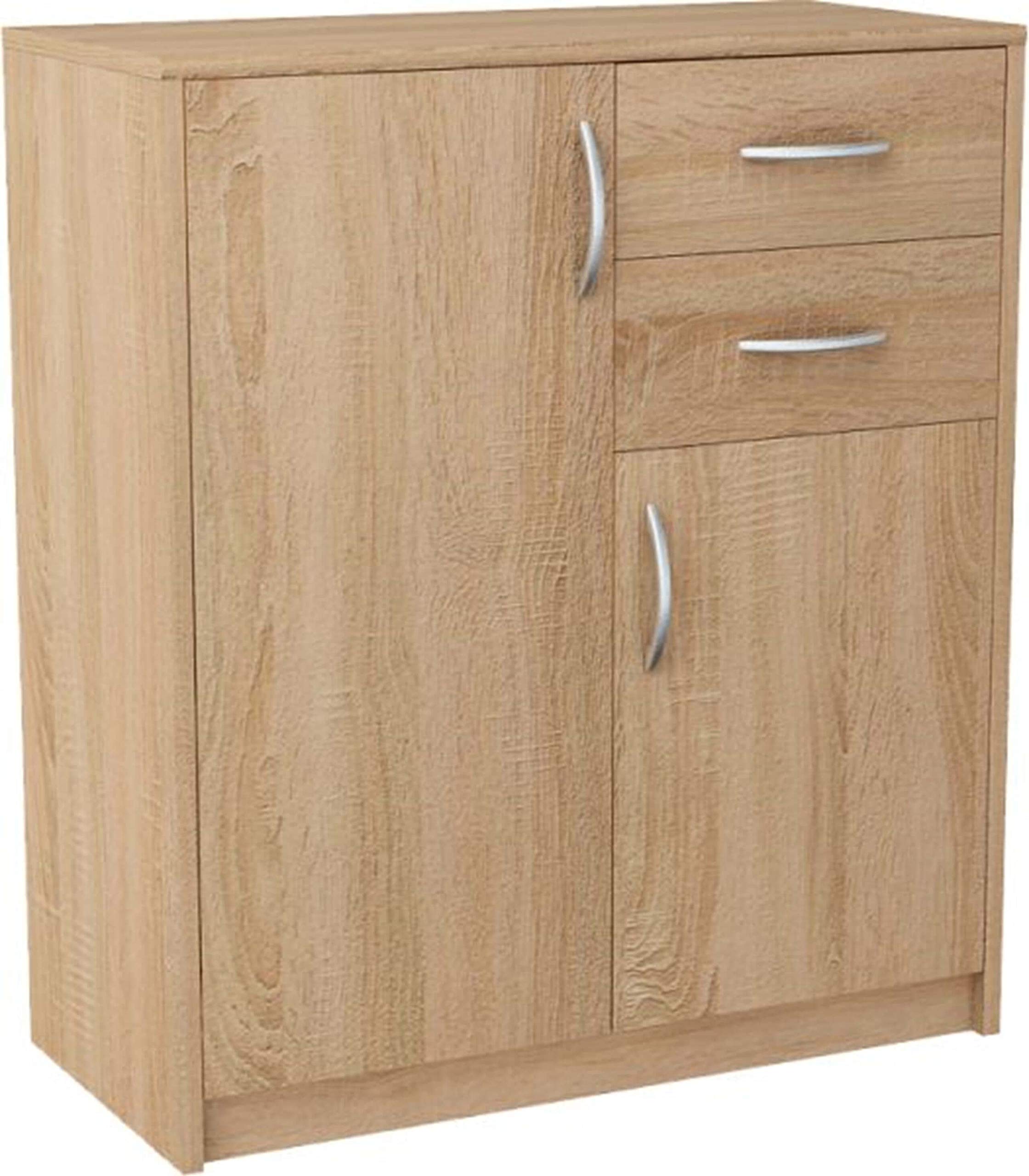 MATKAM Schlafzimmer Kommode mit Schubladen und Türen - Sideboard Wohnzimmer H:85xB:74xT:35 cm - Komode mit 2 Schubladen und 2 Türen - Komodenschrank für Schlafzimmer - Sonoma Eiche