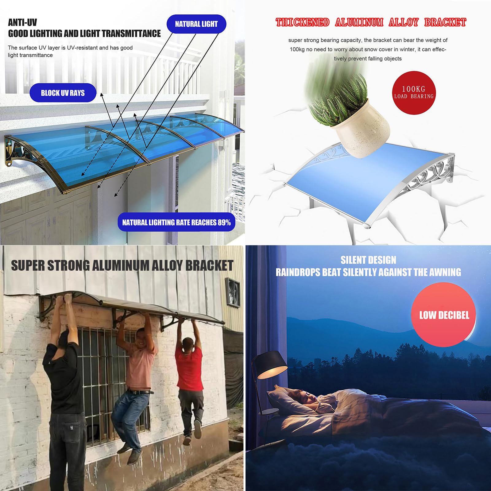 Blue Door Canopy - Copertura per tetto in policarbonato per protezione da pioggia/neve, per ingresso esterno, resistente ai raggi UV, 80 x 280 cm, per case e aziende