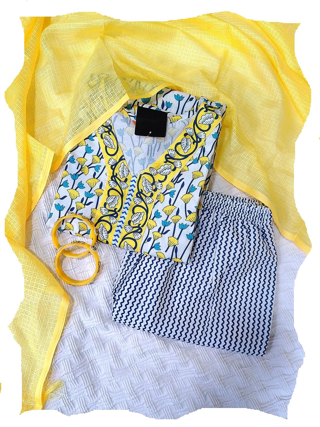 Pinkmint Women's Hevy Cotton Blend Yellow Kurta Set L Stitched Printed Dupatta Set L Stylish Women Festival Dress (Pack Of 1)