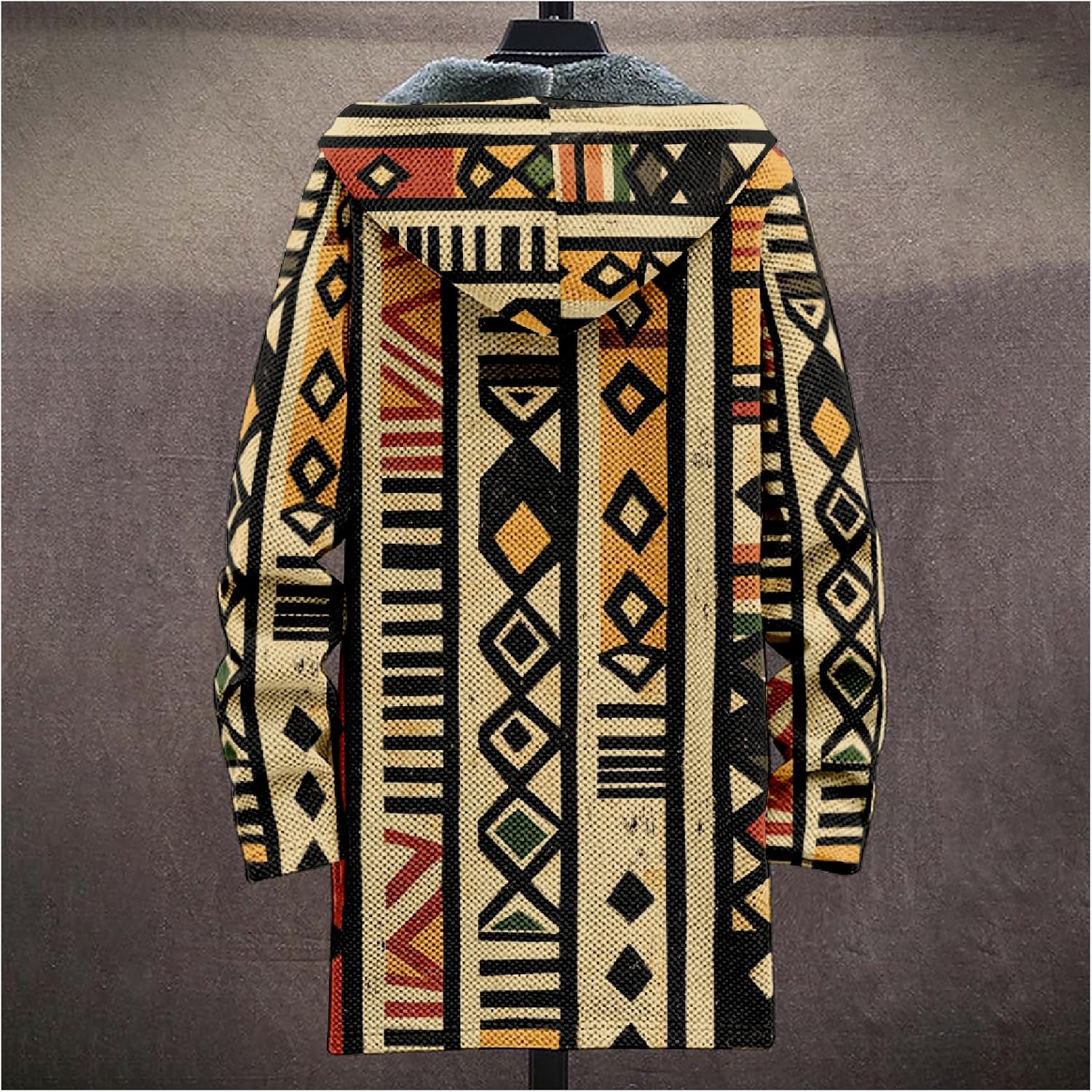 Cardigan Mens Hoodies Zip Up Aztec Tribe Ethnic Fleece Fall Oversized Novelty Open Front Drawstring Hooded Coat - Image 5