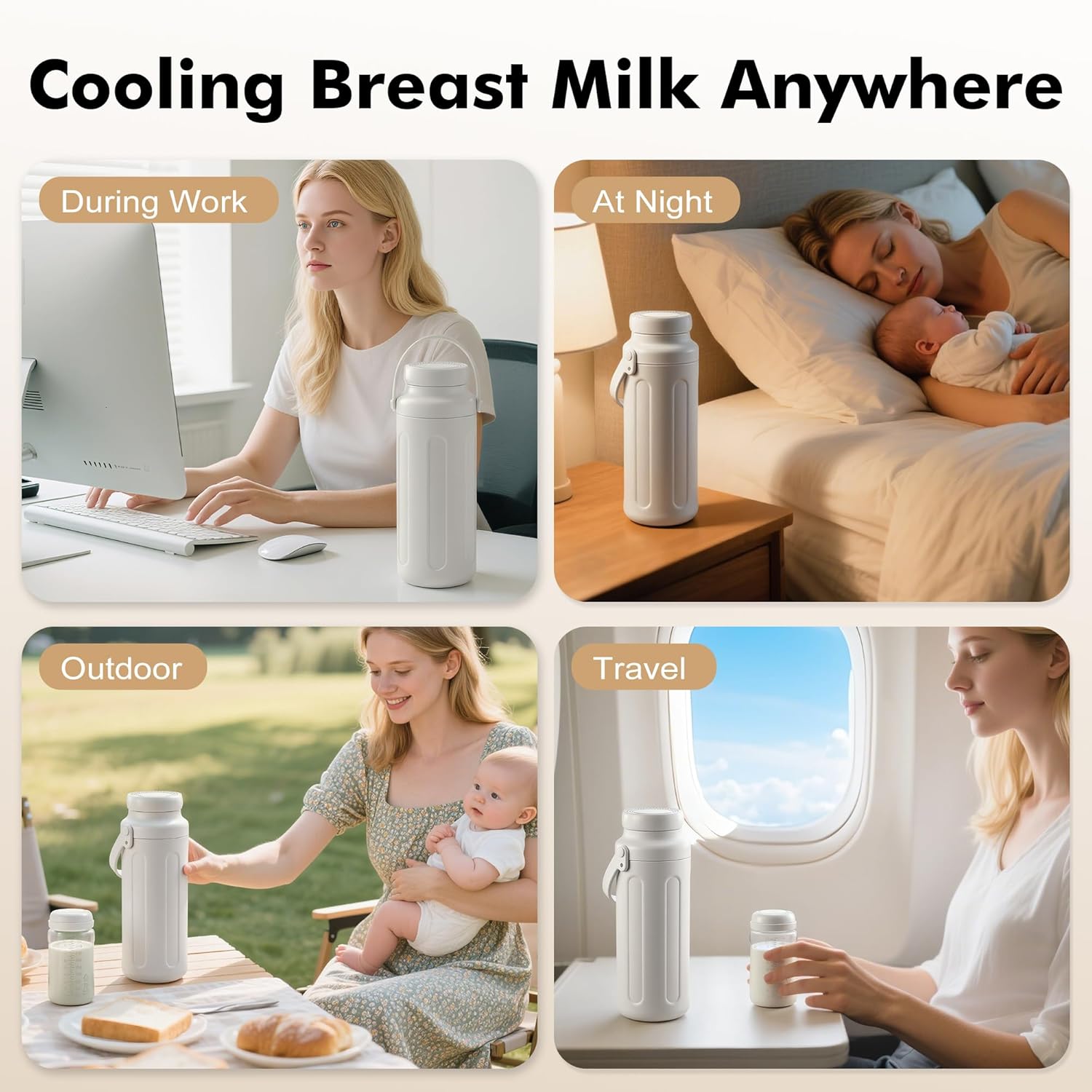 Portable Breast Milk Cooler - 19oz Breast Milk Cooler Bottle with 2pcs Baby Bottles, Breast Milk Chiller with Stainless Steel Ring Cooling for 24 Hours, Breastfeeding Essentials for Travel Outdoor