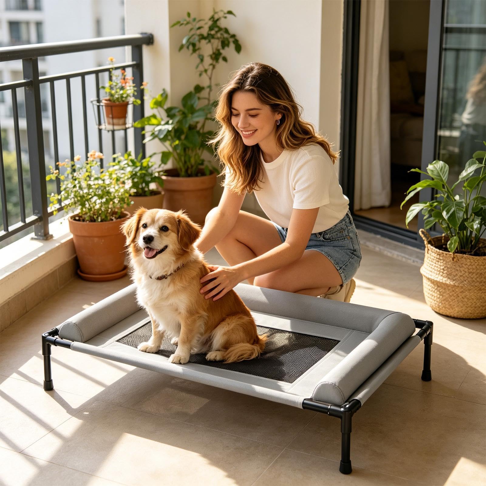 Cama de Acampada para Perros Alfombra Plegable Antivibración Transpirable | Cama Exterior para Mascotas Para porche, suelo, playa, jardín trasero, patio, interior y exterior