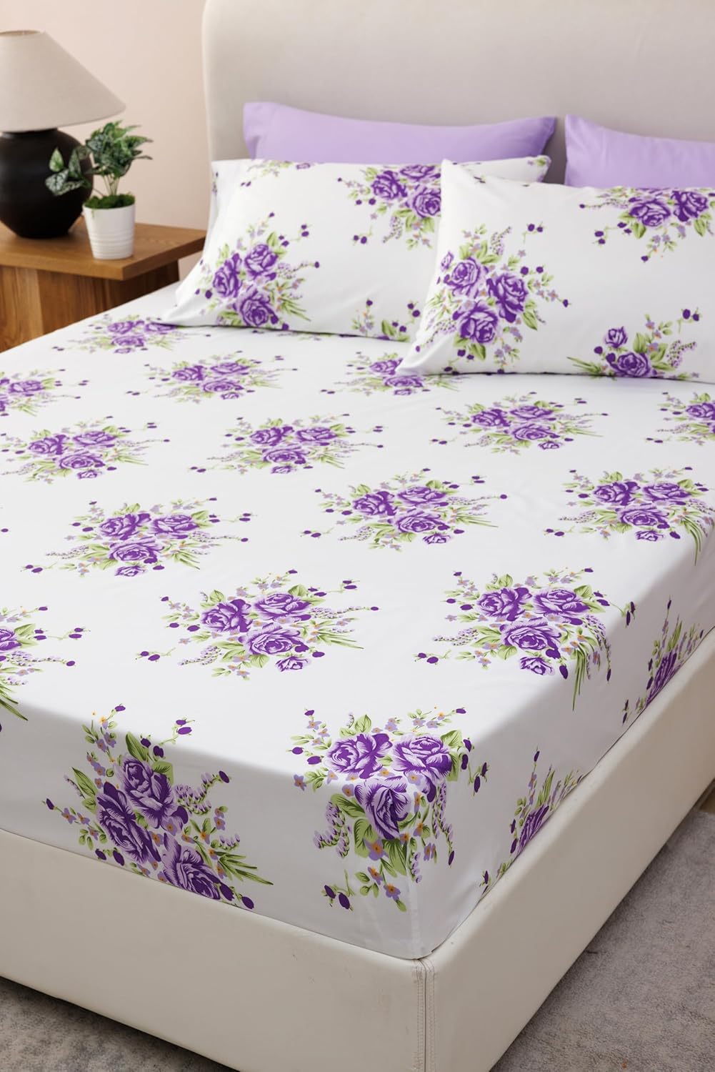 Spirit Linen King Size Bed Sheets Set Deep Pockets - 6PC Floral Ultra Soft Microfiber Bed Sheets - Easy to Clean, 90 Thread Count Sheets with Fitted Sheet, Flat Sheet & Pillowcases (Pink Lavender)