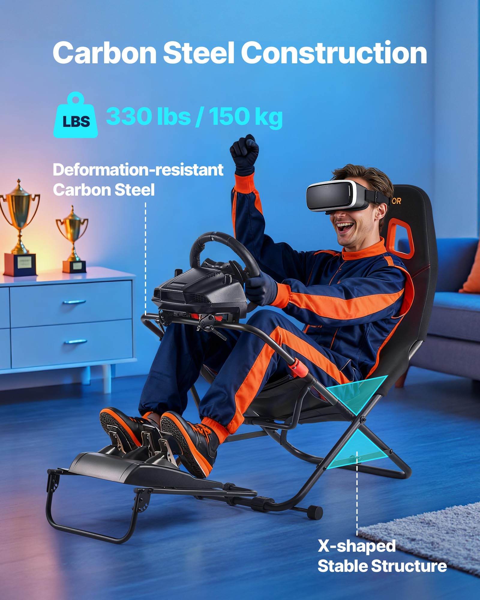 VEVOR Lenkradständer, Faltbarer & Verstellbarer Rennsimulator-Cockpit, 620 mm, Kompatibel mit Logitech G923/G920/G29, Thrustmaster T248P, Fanatec, Hori, Mad Catz, Schwarz