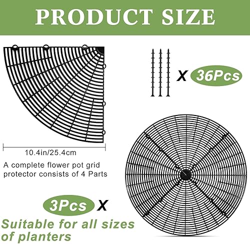 Miniatura 2 de Sawysine 3 piezas de cubierta para macetas de plantas de animales con recorte central, protectores de suelo para plantas (negro, 20.5 pulgadas)