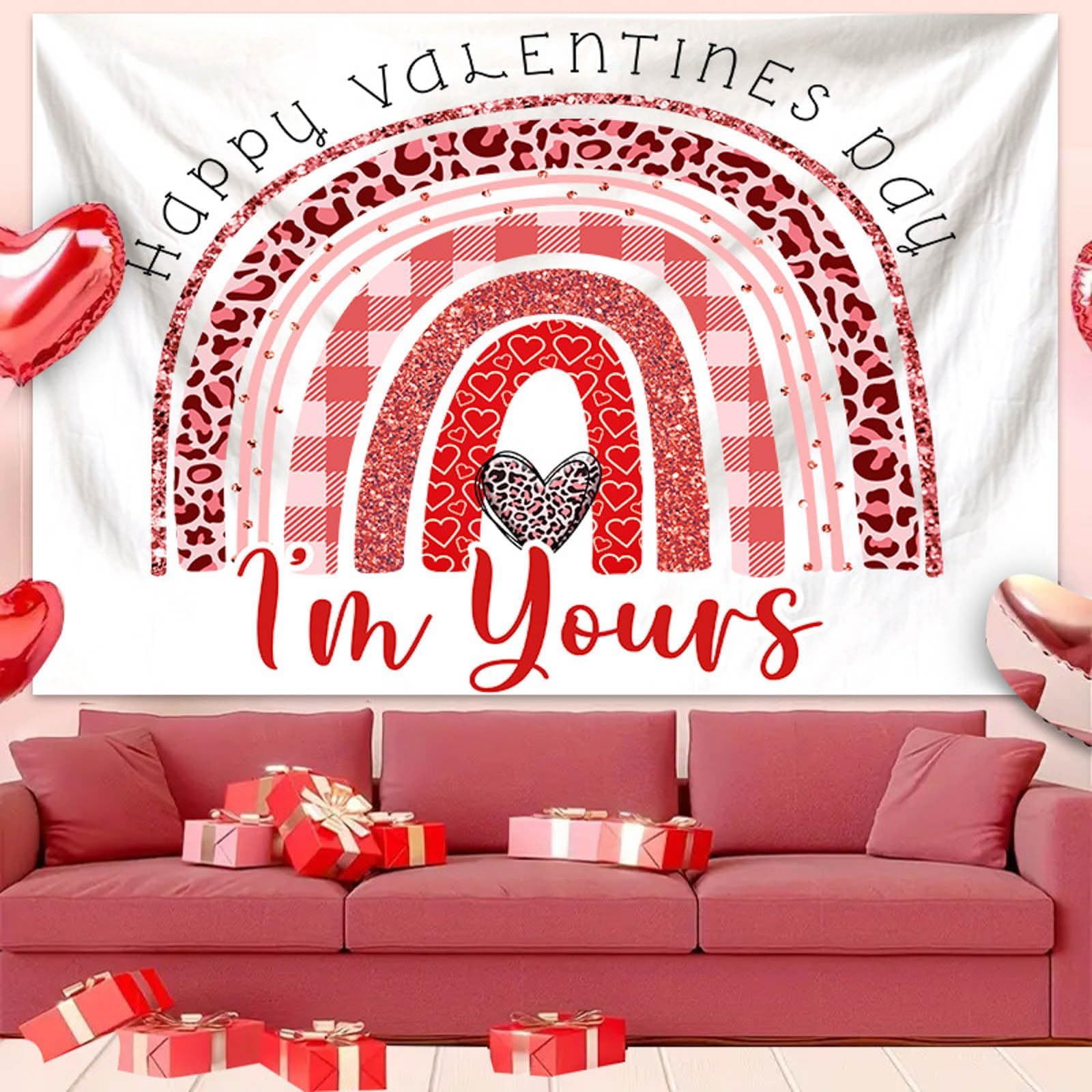 Pink Valentine's Day Decoration Tapestry Party Decoration Scene Photo Background Cloth Love Pattern Proposal Love Ambience Tapestry Cloth Neon Party Accessories (I, M)