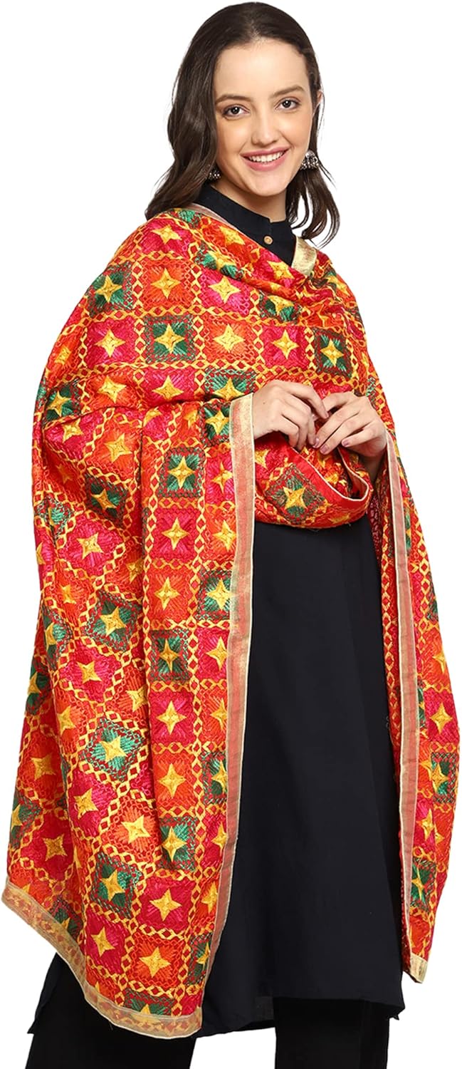 Weavers Villa Women's Indian Handicraft Ethnic Dupatta Heavy Phulkari Embroidery Dupatta Chunni / Stole / Scarf (Multi-3, 2.25 Meters) - Image 5