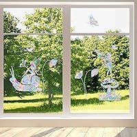 Vista 4 de AREAWA Calcomanías para ventana de pájaro arcoíris (2) – No adhesivas, reutilizables, decoración estática para puertas de cristal, disuasorio